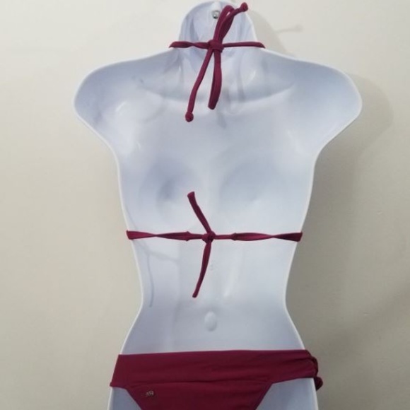 Agua Doce Bikini Set Red Maroon Halter Top Tie Hip - Picture 5 of 7